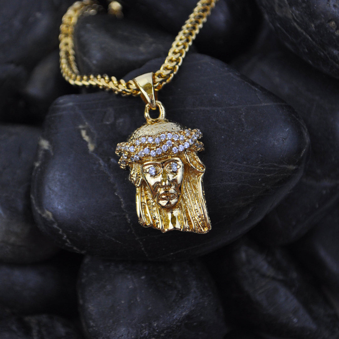 Micro Jesus Piece Necklace & Franco Chain The Gold Gods