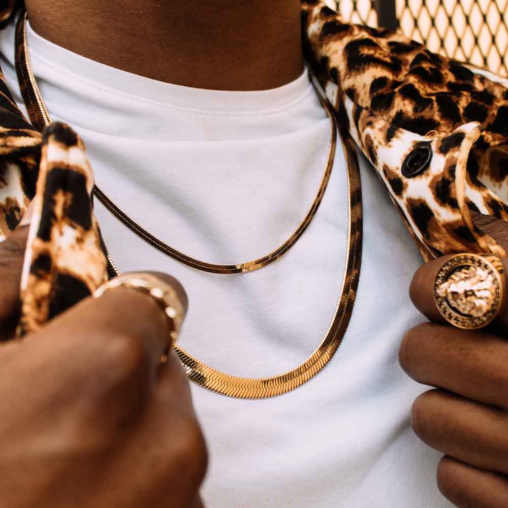 14K Gold Herringbone Chain Necklace ~ 3mm Width – Nana Bijou