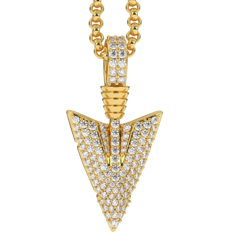 MICRO-DIAMOND-ARROWHEAD-PENDANT-NECKLACE-gold-gods-gold-chain-mens-jewelry-front-view