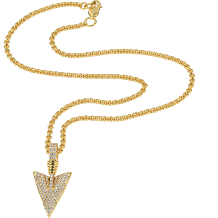 MICRO-DIAMOND-ARROWHEAD-PENDANT-NECKLACE-gold-gods-gold-chain-mens-jewelry-top-view