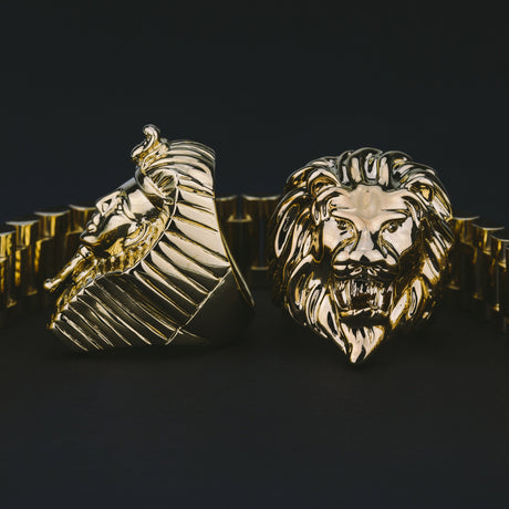 Lion Head Ring The Gold Gods  close up lifestyle view