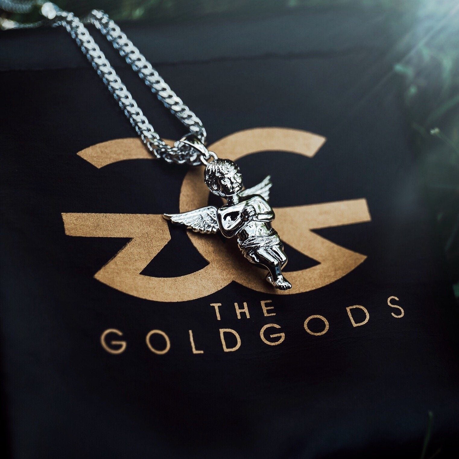Micro Angel Piece Necklace Pendant & Franco Chain White Gold | The