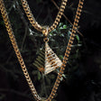 Micro Pyramid Gold Necklace Pendant & Franco Box Chain front view