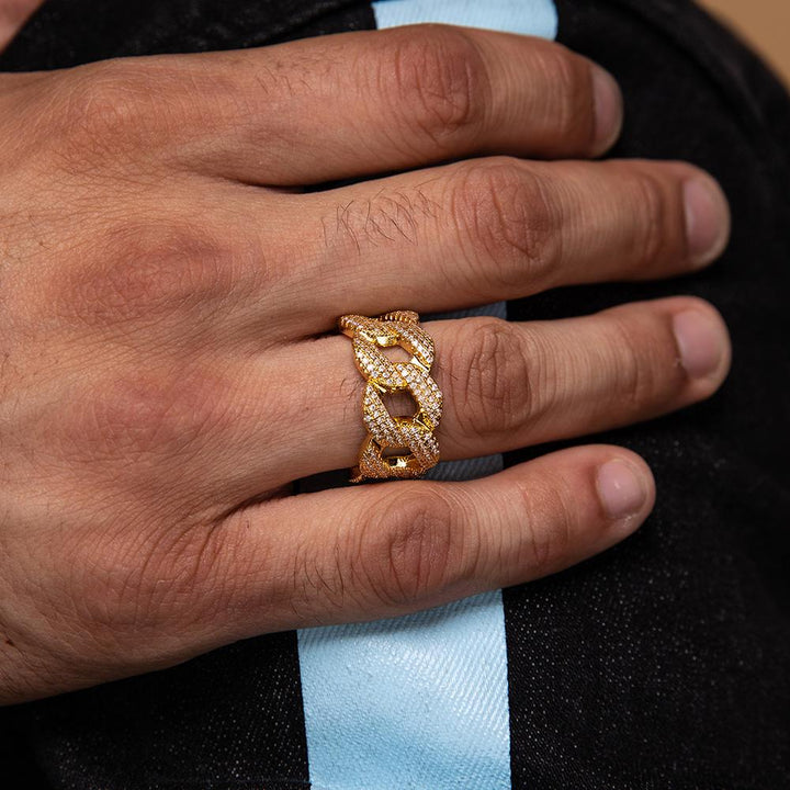 Mens Diamond Cuban Link Ring 10mm Lifestyle Look The Gold Gods