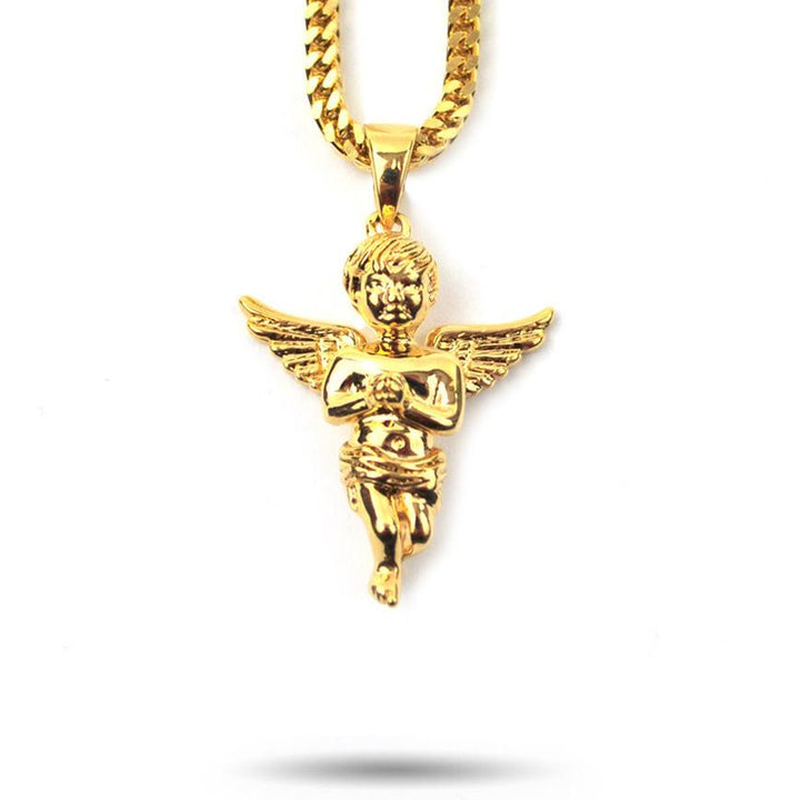 Micro Angel Piece Gold Necklace Pendant & Franco Gold Chain The Gold Gods front view
