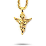 Micro Angel Piece Gold Necklace Pendant & Franco Gold Chain The Gold Gods front view