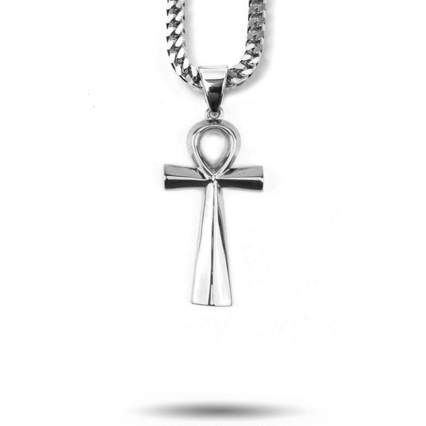 Ankh Cross Necklace Pendant & Franco Chain White Gold
