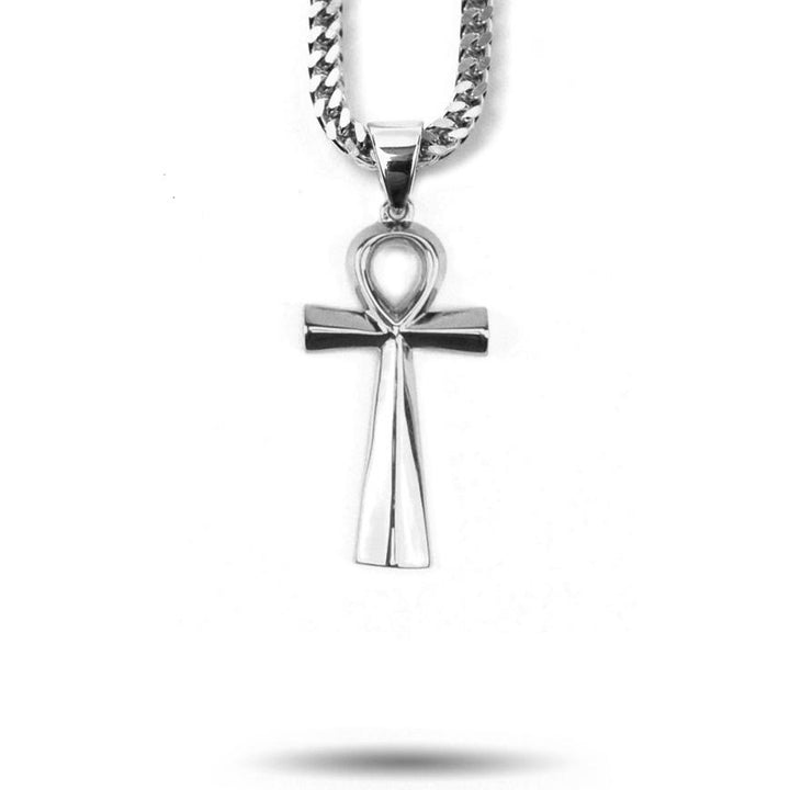 Micro Ankh Piece Necklace in White Gold