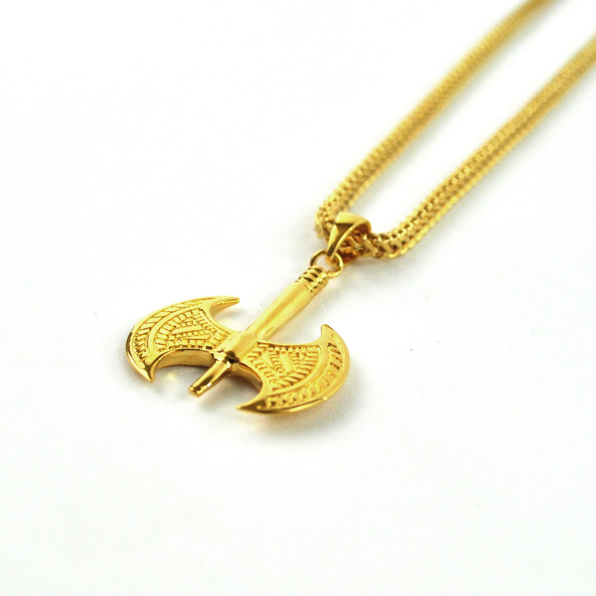 Battle Axe Necklace Pendant & Rope Gold Chain The Gold Gods side view