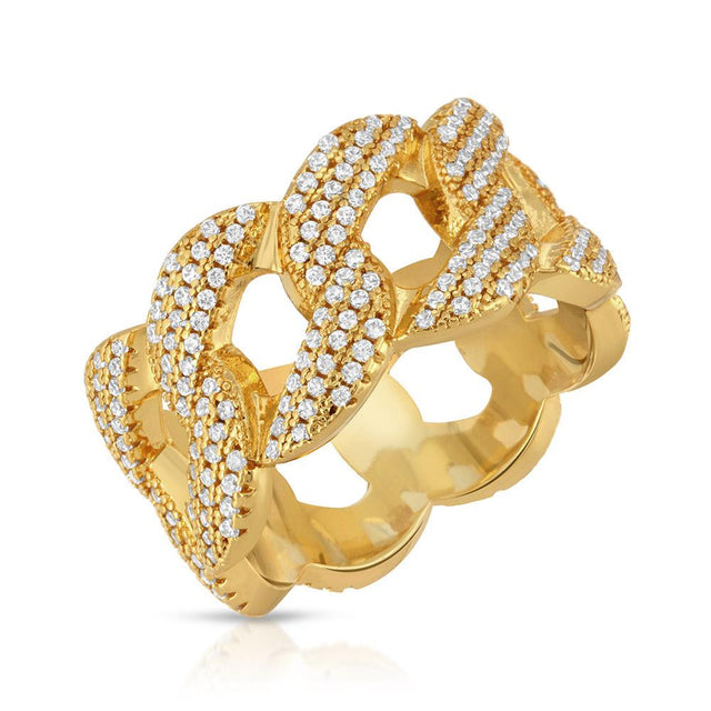 Mens Diamond Cuban Link Ring 10mm Front Look The Gold Gods