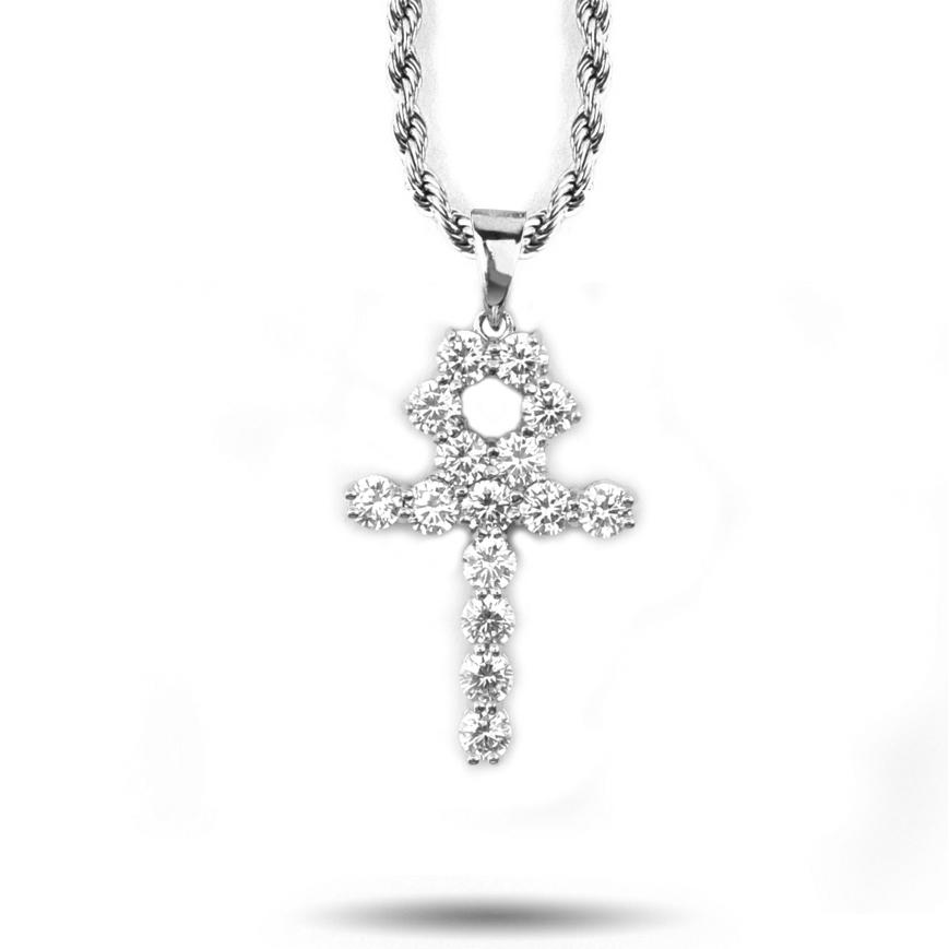 Micro Diamond Ankh Necklace in White Gold 2 The Gold Gods