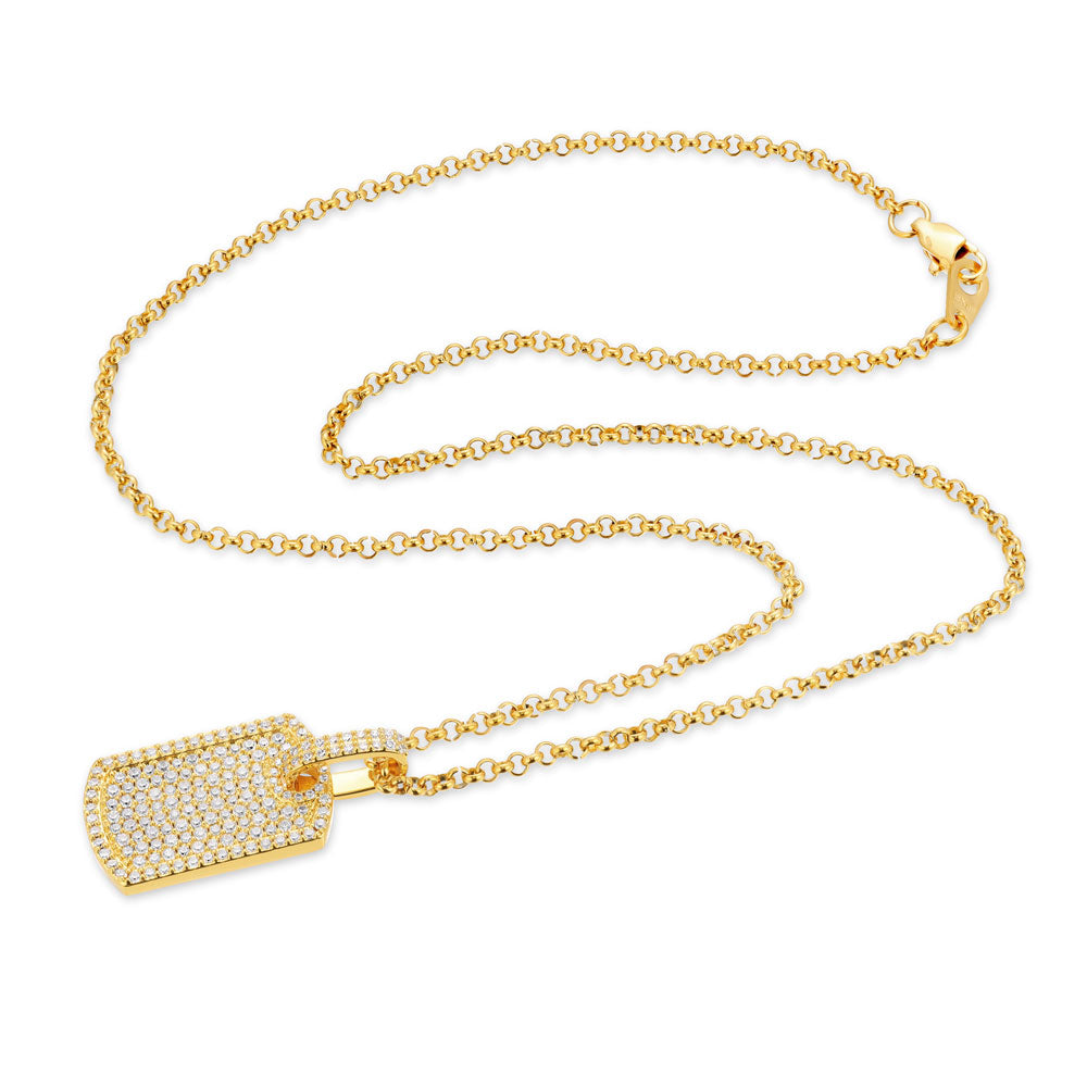 Micro Diamond Dog Tag Necklace & Mens Cable Gold Chain | The Gold Gods