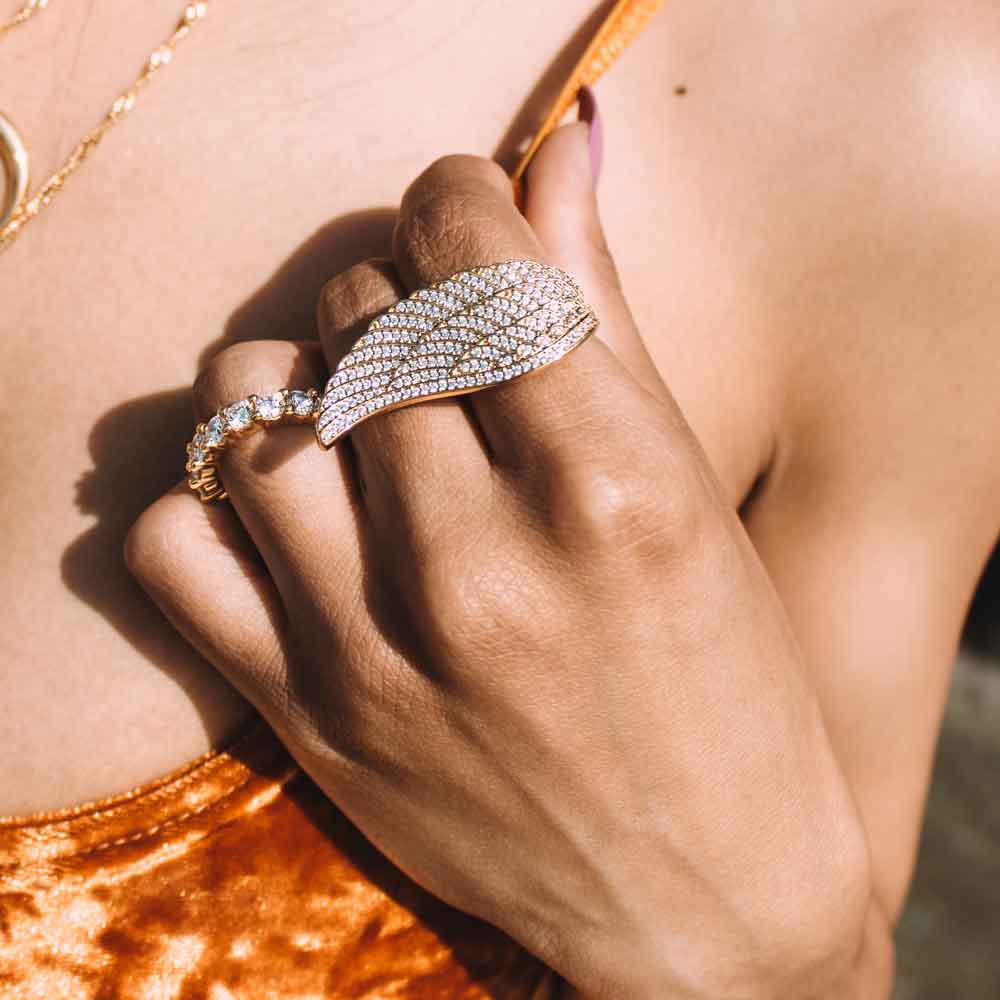 Women's Diamond Angel Wing Ring The Gold Goddess – The Gold Gods