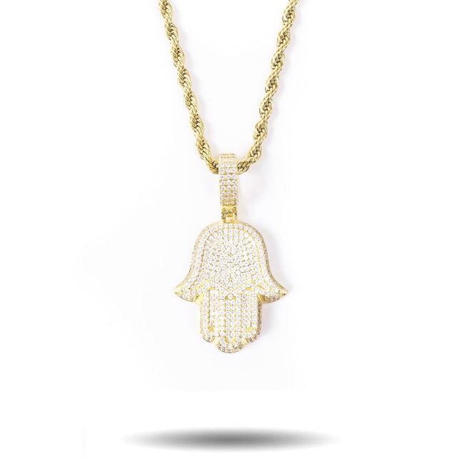 Diamond Hamsa Hand Necklace Pendant & Rope Chain | The Gold Gods