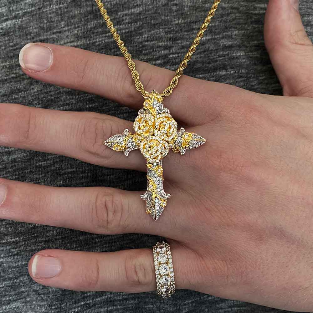Diamond Rose Cross Necklace Pendant Rope Chain The Gold Gods