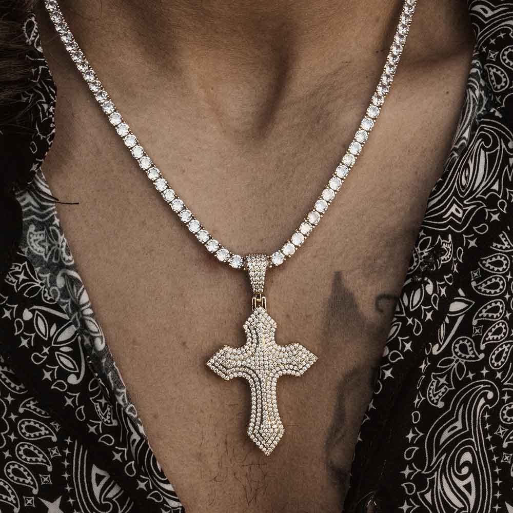 Diamond Royal Cross & Mens Tennis Chain | The Gold Gods