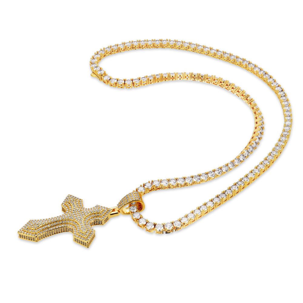 Diamond Royal Cross & Mens Tennis Chain | The Gold Gods