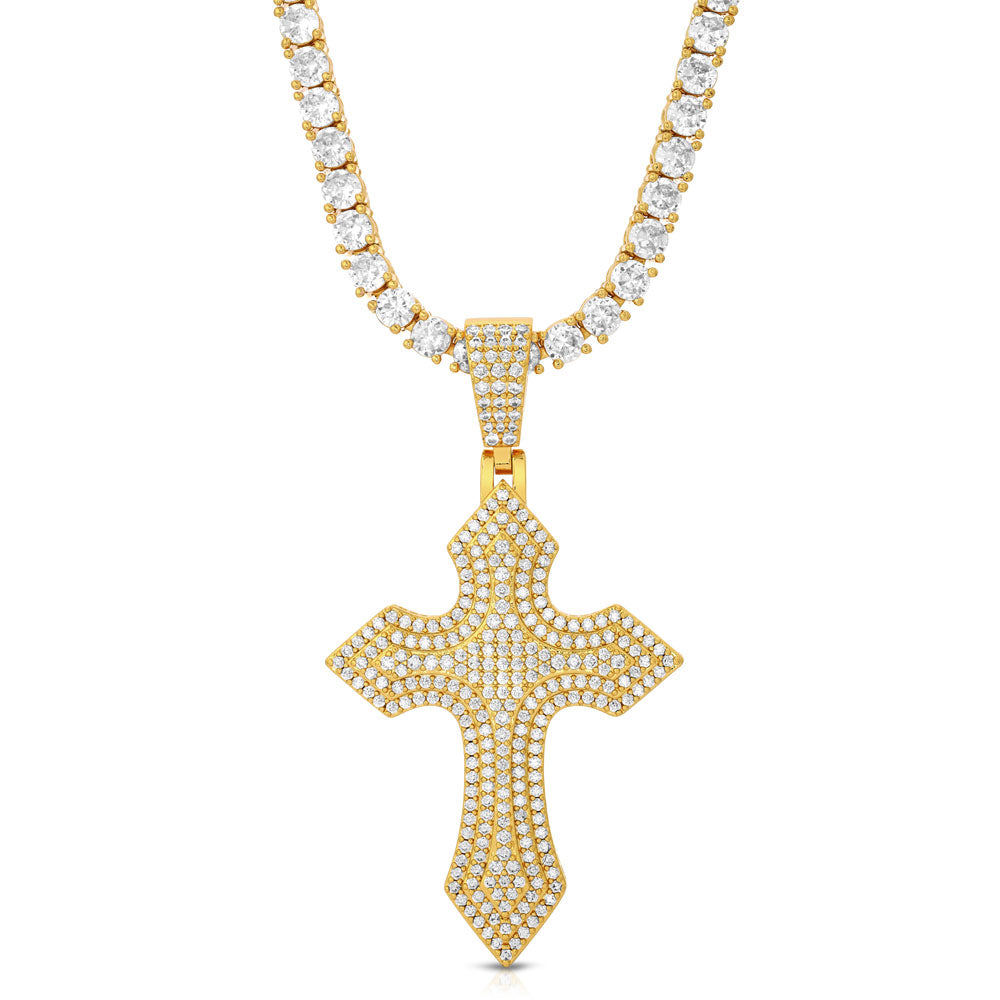 Diamond Royal Cross & Mens Tennis Chain | The Gold Gods