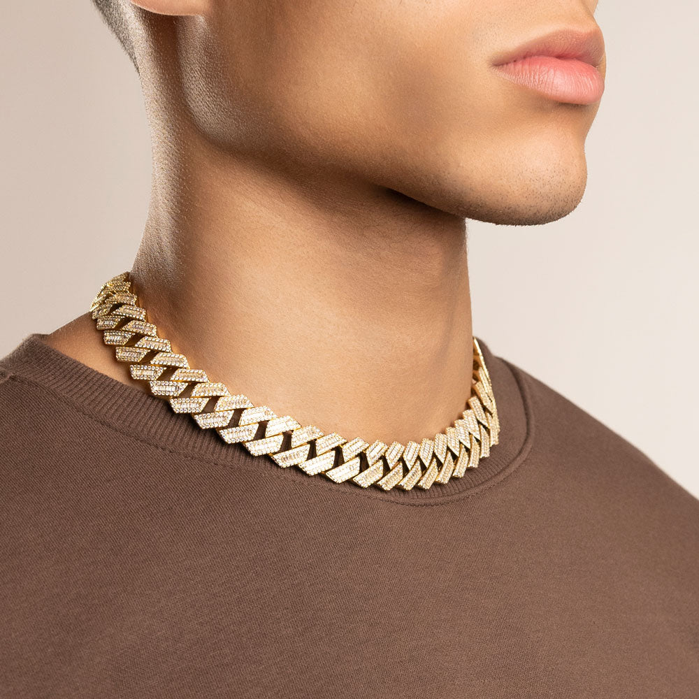 Diamond Baguette Straight Edge Cuban Chain 18mm The Gold Gods
