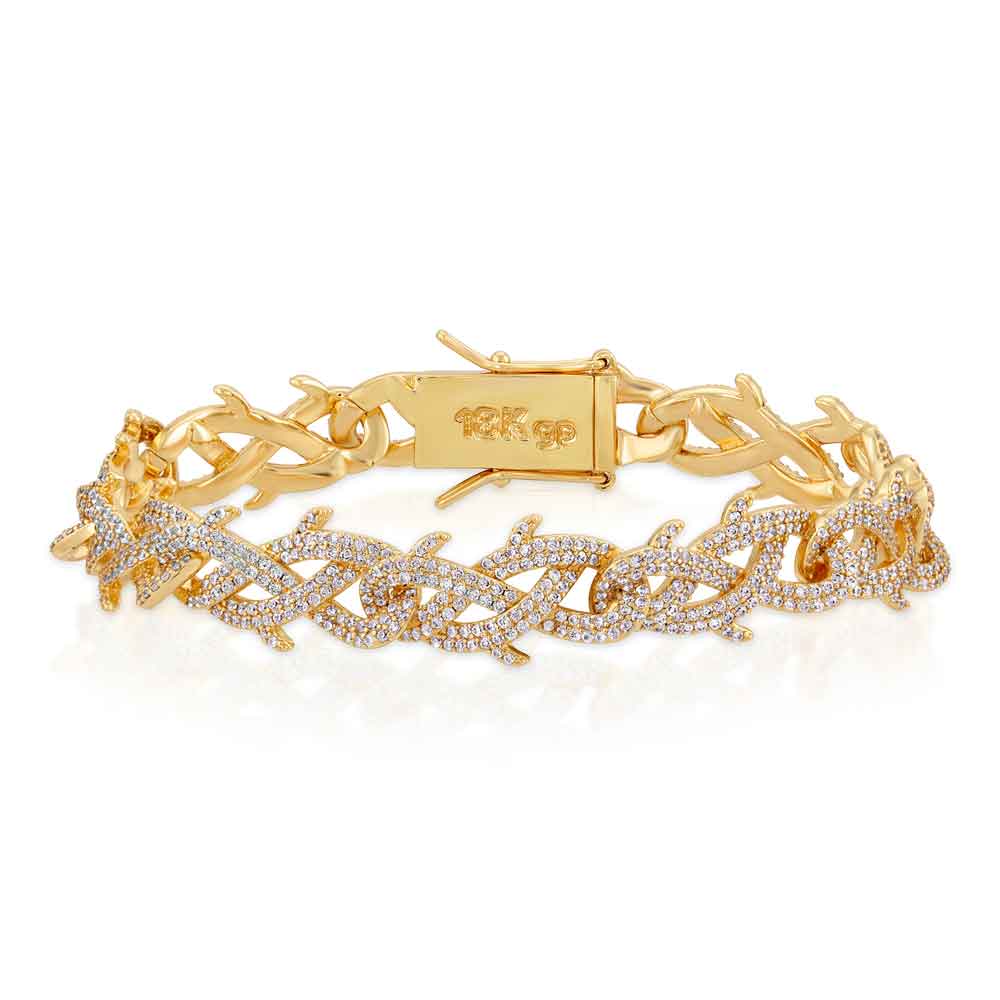Diamond Crown of Thorns Bracelet The Gold Gods Yellow gold close up view 
