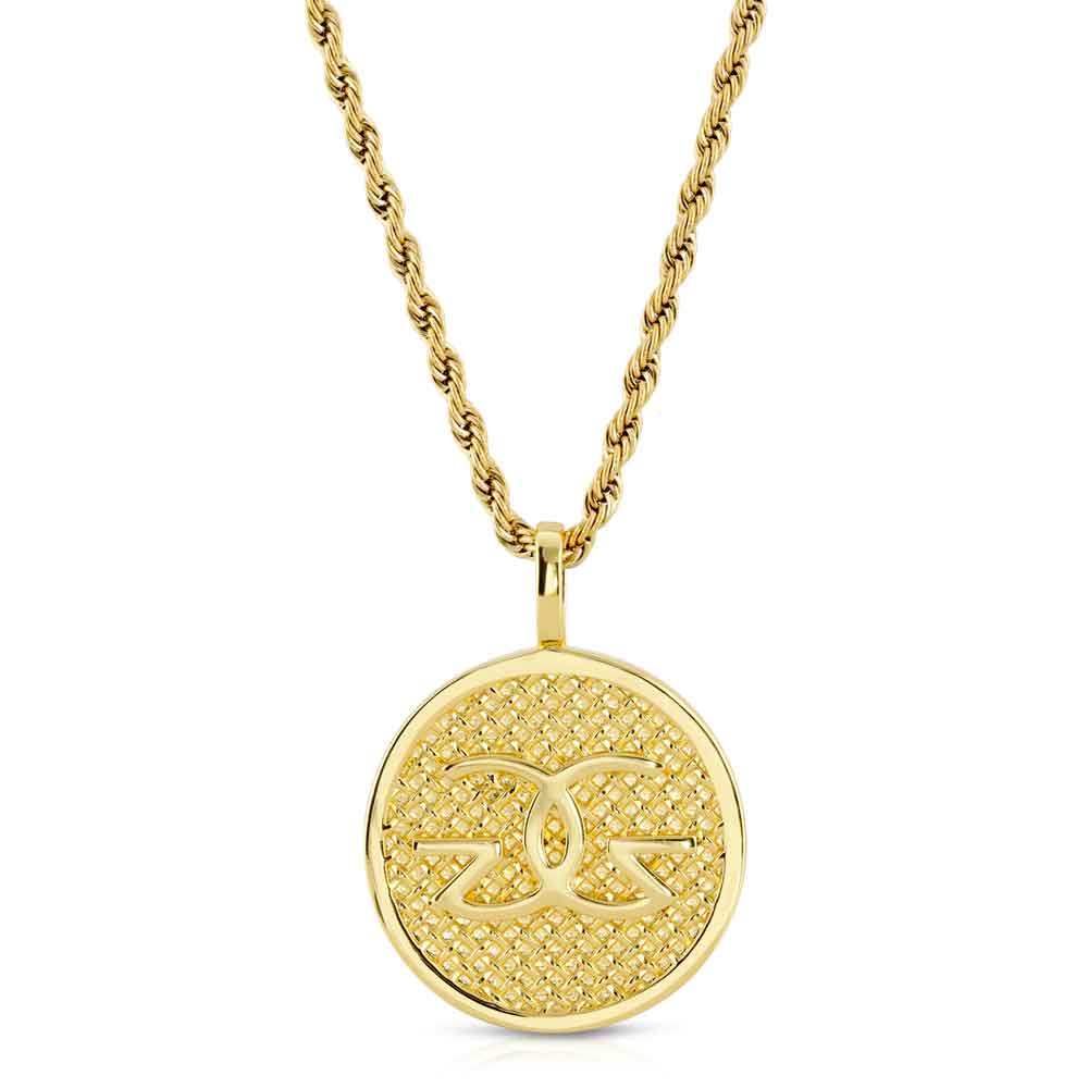 The Gold Gods Gold Necklace Pendant Coin & Rope Gold Chain front view