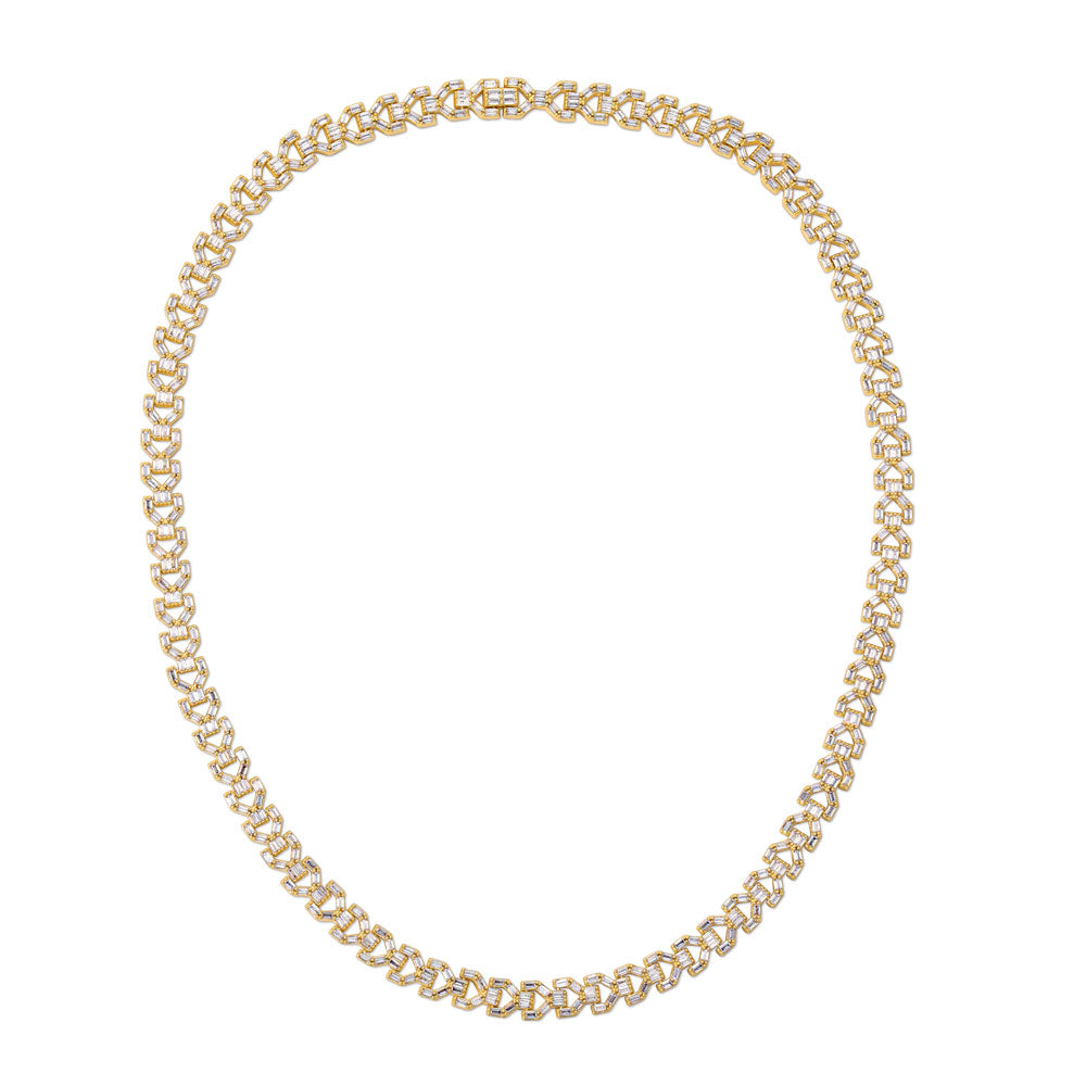 Mens Gold Stainless Steel Square Link Chain Necklace with Cubic Zirconia
