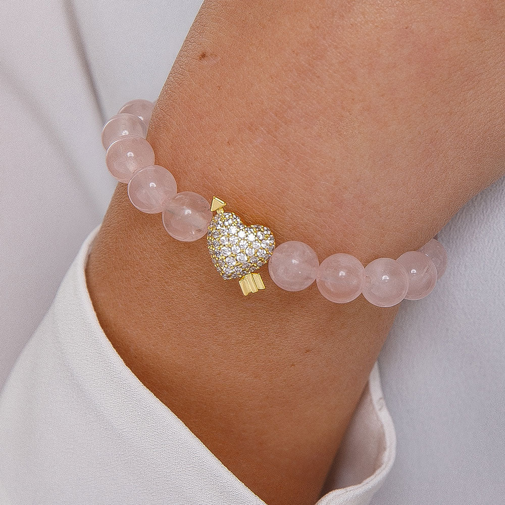 Women's Diamond Heart Clear Pink Beaded Bracelet The Gold Goddess