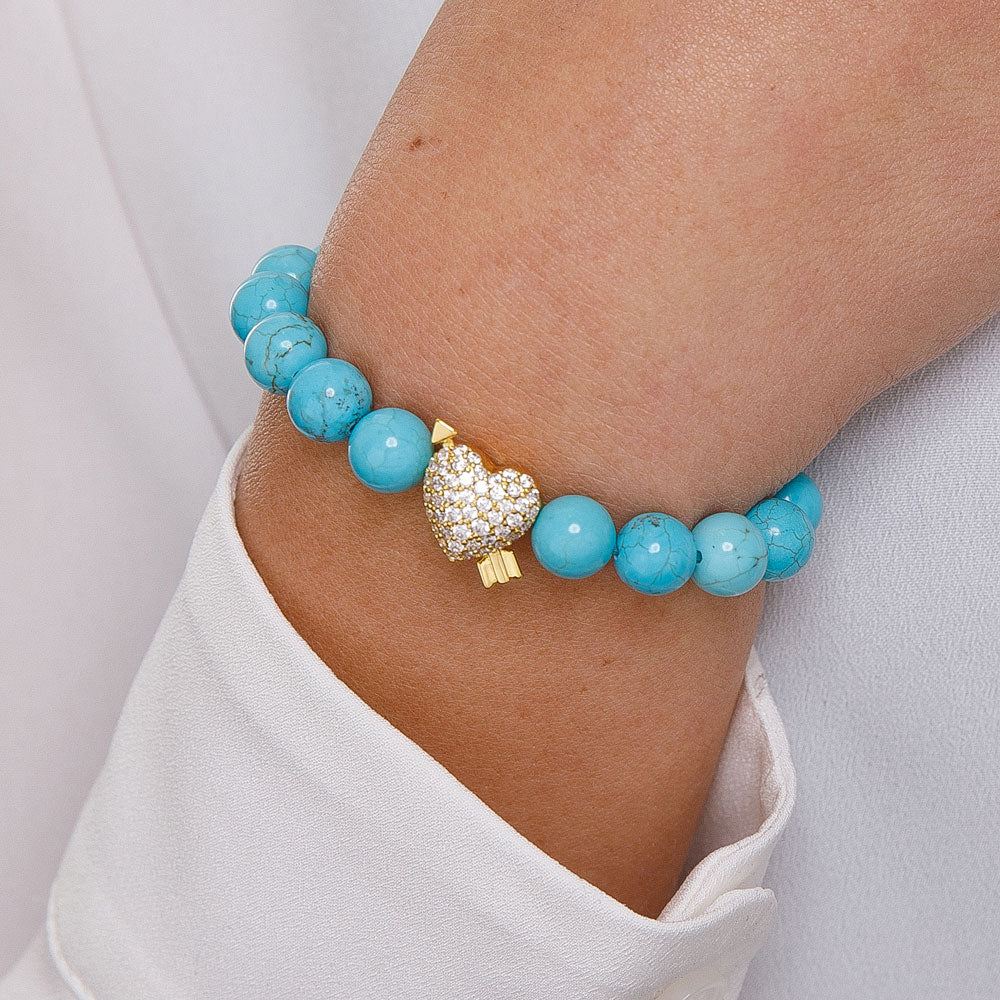 Women's Turquoise Diamond Heart Beaded Bracelet The Gold Goddess