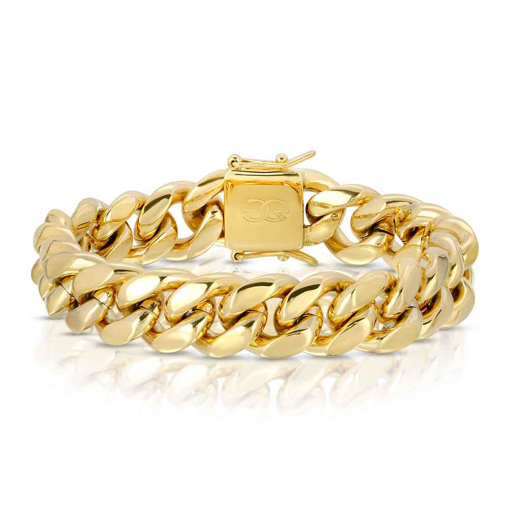 14mm Yellow sold Gold Plated Bracelet