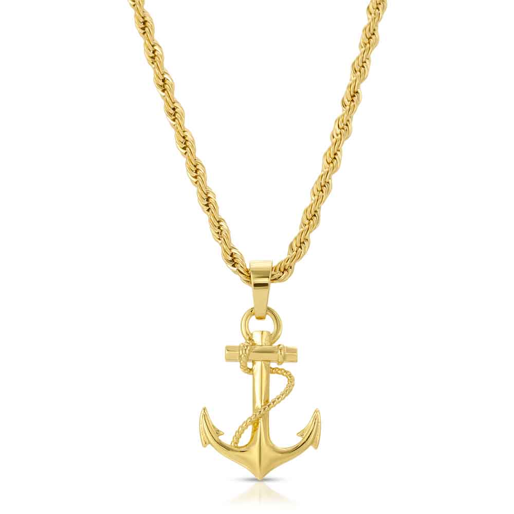Gold Anchor Pendant with Rope Chain The Gold Gods