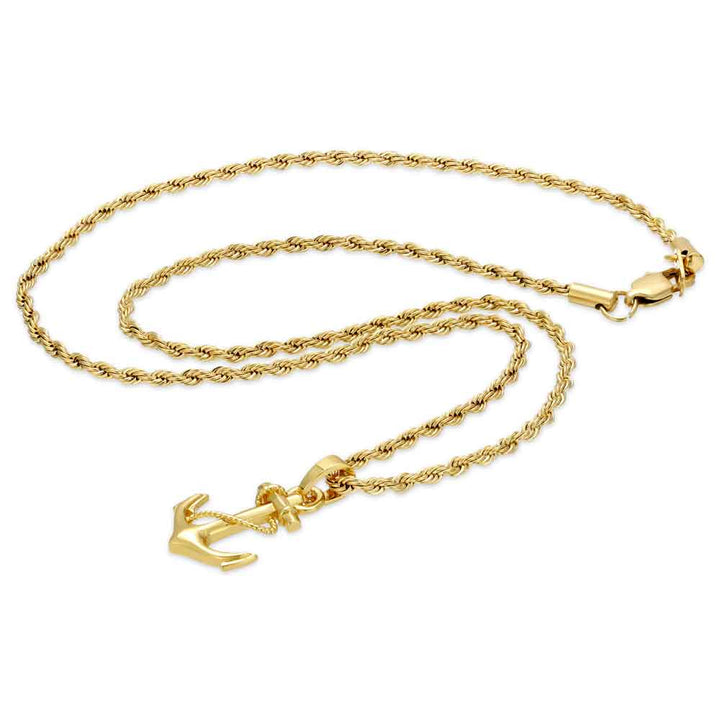 Gold Anchor Pendant with Rope Chain The Gold Gods 2
