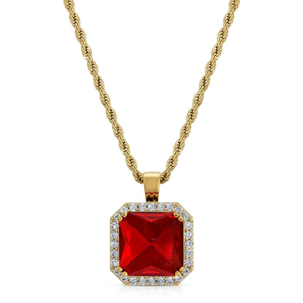Aura Ruby Necklace Pendant & Gold Chain The Gold Gods front view