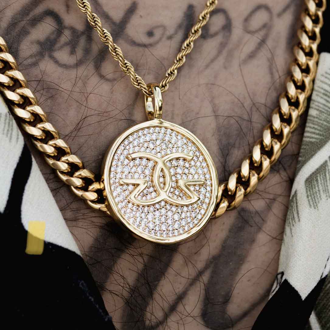 The Gold Gods Diamond Coin Necklace Pendant & Rope Gold Chain