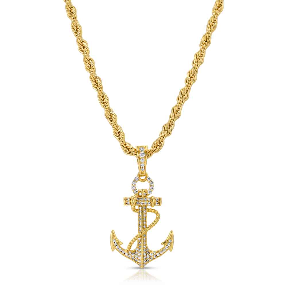 Gold Diamond Anchor Pendant Necklace The Gold Gods 1
