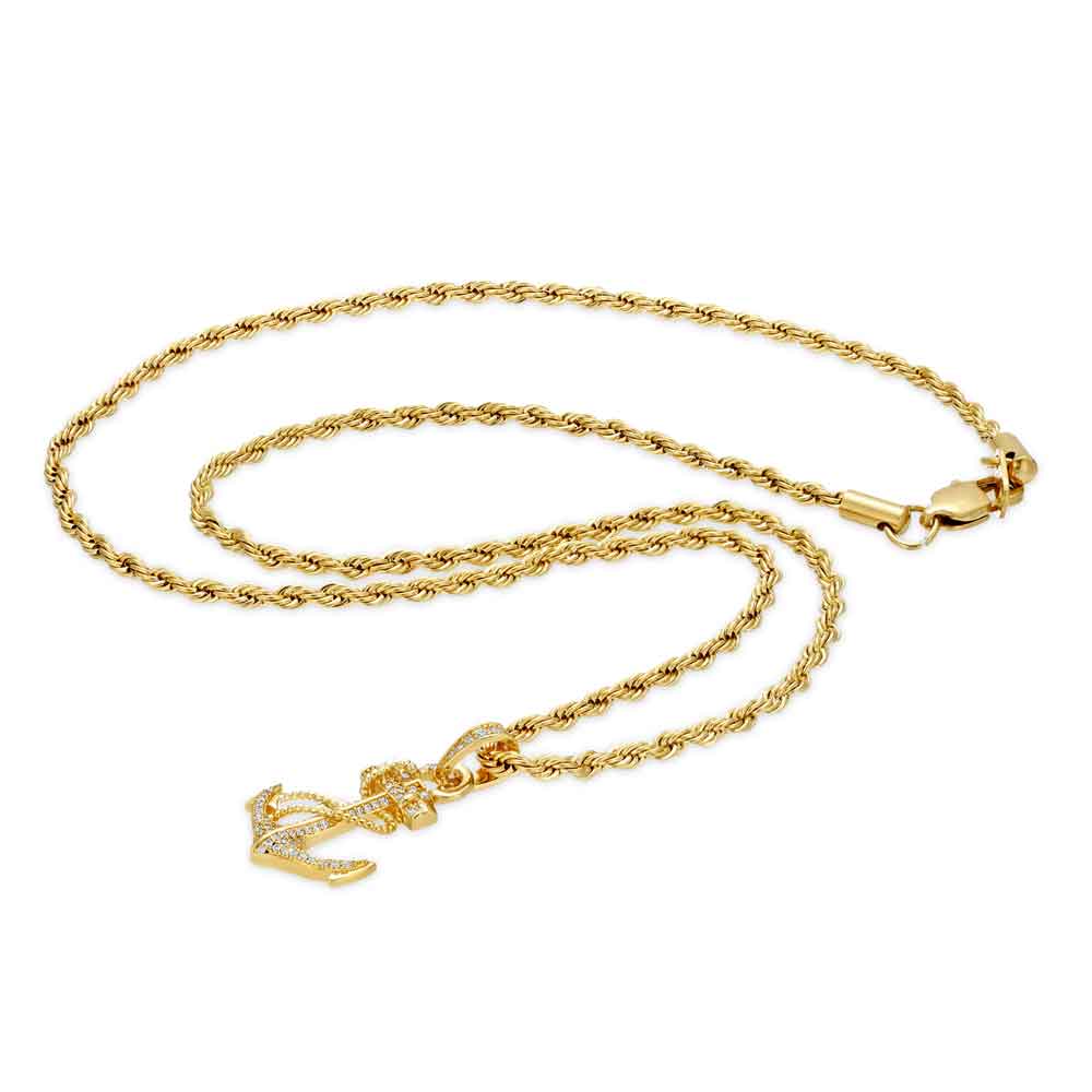 Diamond Anchor Necklace Pendant & Rope Chain | The Gold Gods