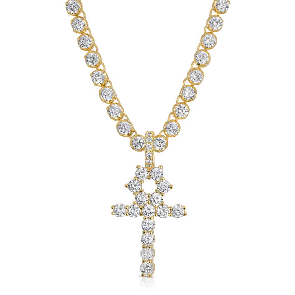 Diamond Ankh Cross & Diamond Tennis Chain The Gold Gods Front