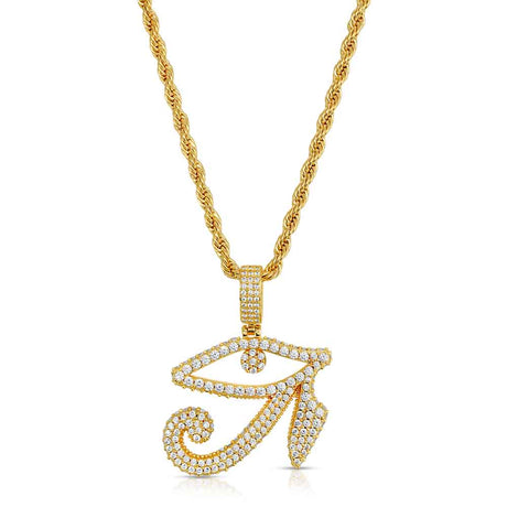 Diamond Eye Of Horus with Rope Chain The Gold Gods front view yellow gold