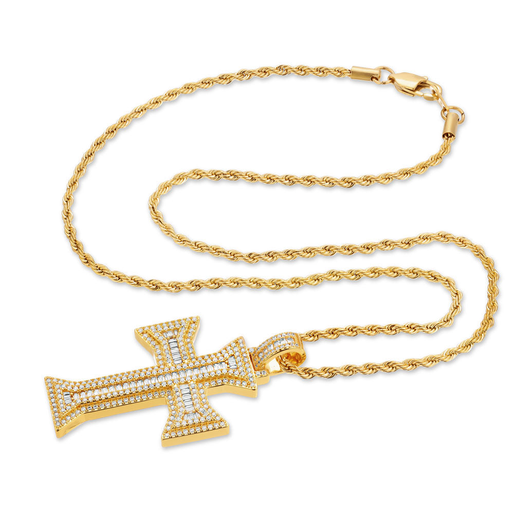 Diamond Emerald Cut Cross & Mens Rope Chain The Gold Gods 3