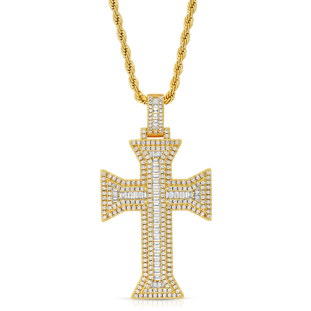 Emerald Cut Cross Necklace Pendant & Rope Chain | The Gold Gods