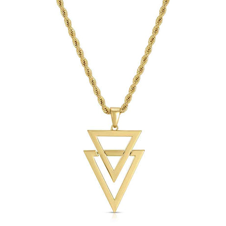 Dual Arrow Gold Necklace Pendant & Rope Gold Chain The Gold Gods front view