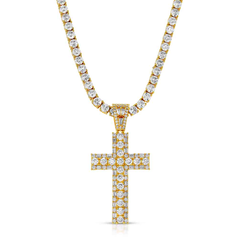 Diamond Emerald Cross Necklace & Mens Gold Tennis Chain The Gold Gods
