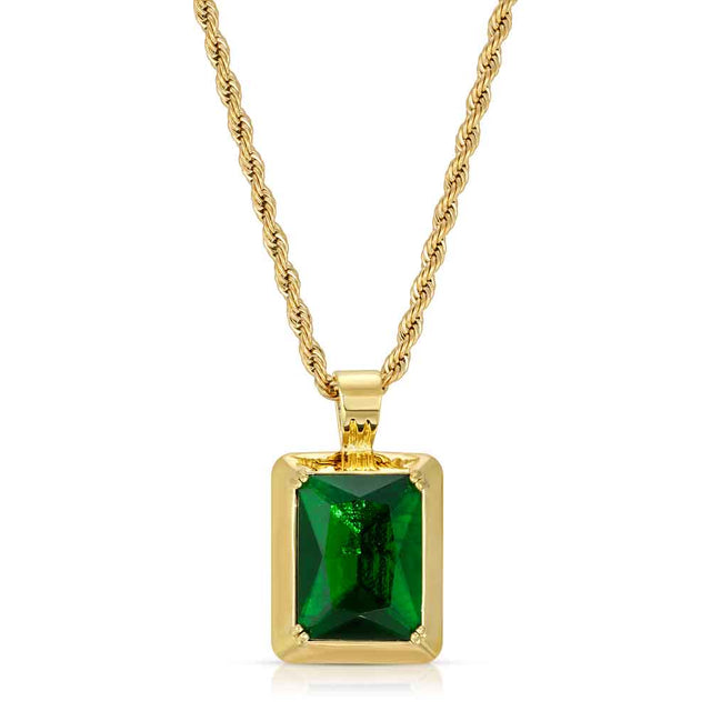 Emerald Necklace Pendant & Rope Chain | The Gold Gods