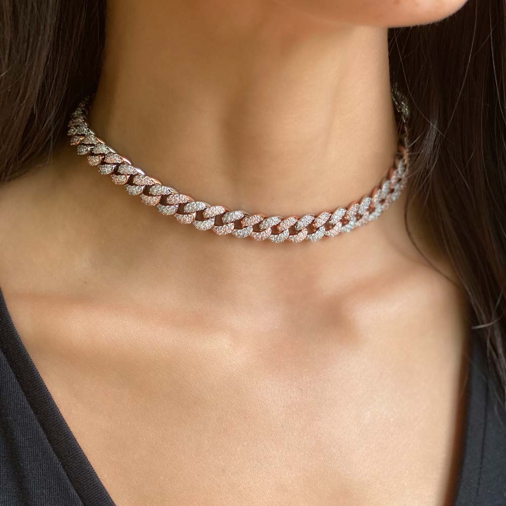 Womens Diamond Cuban Link Choker Necklace Chain The Gold Goddess  2 tone
