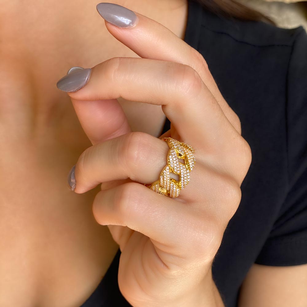 Womens Diamond Cuban Link Ring 10mm Lifestyle