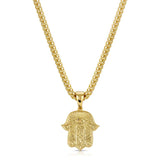 Hamsa Hand Gold Pendant Necklace & Franco Gold Chain The Gold Gods  front view