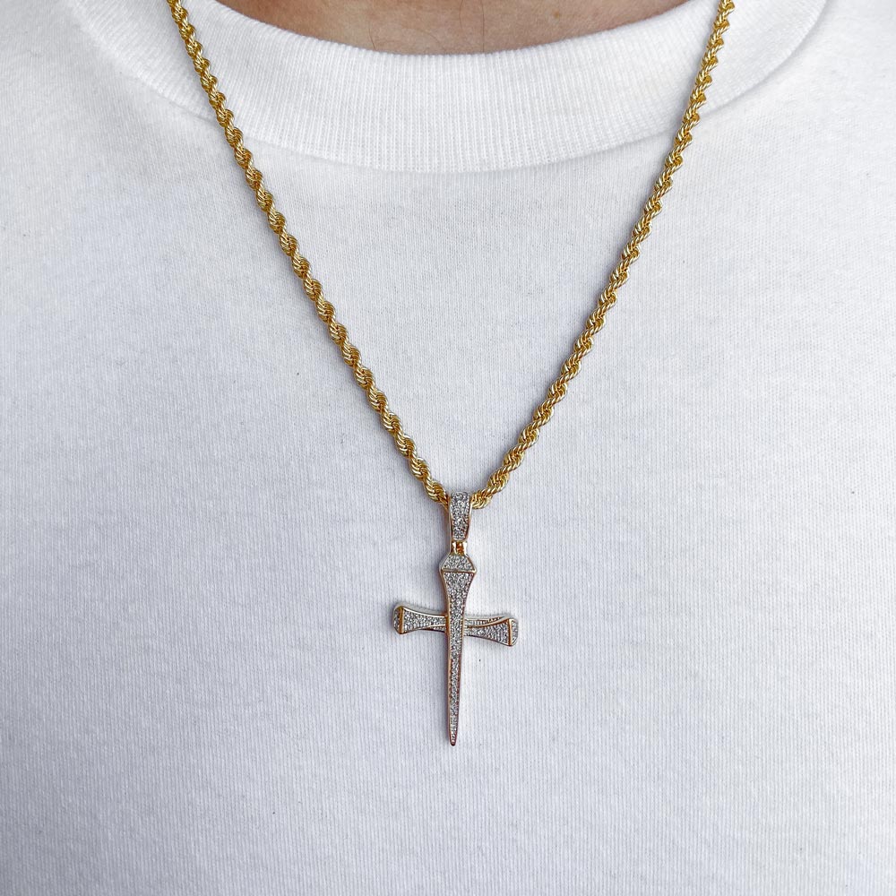 Polished Tube Cross Pendant Necklace in 9ct Yellow Gold