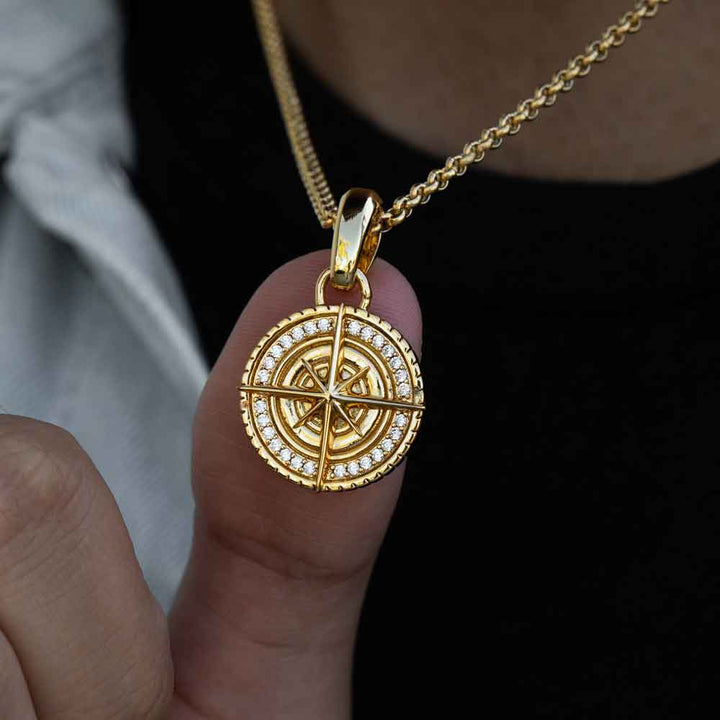 Gold Micro Compass Pendant Necklace The Gold Gods 1