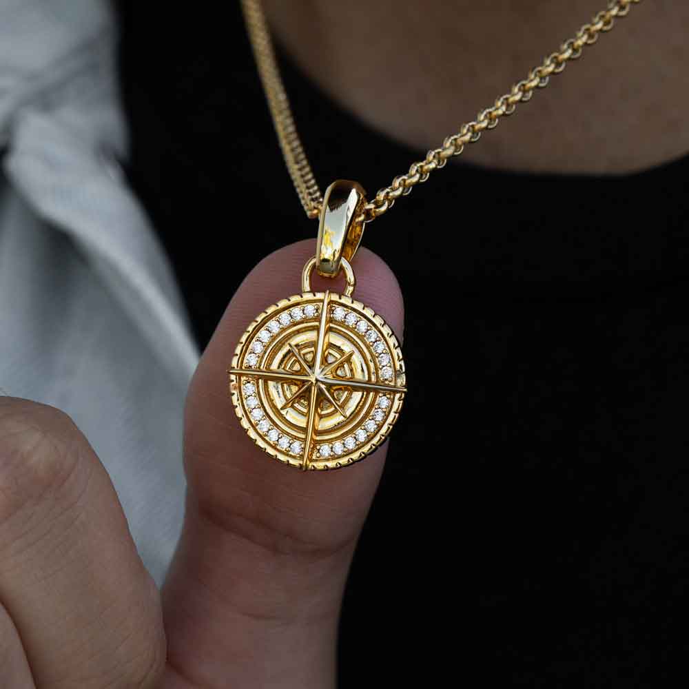 Diamond Compass Necklace Pendant Cable Chain The Gold Gods
