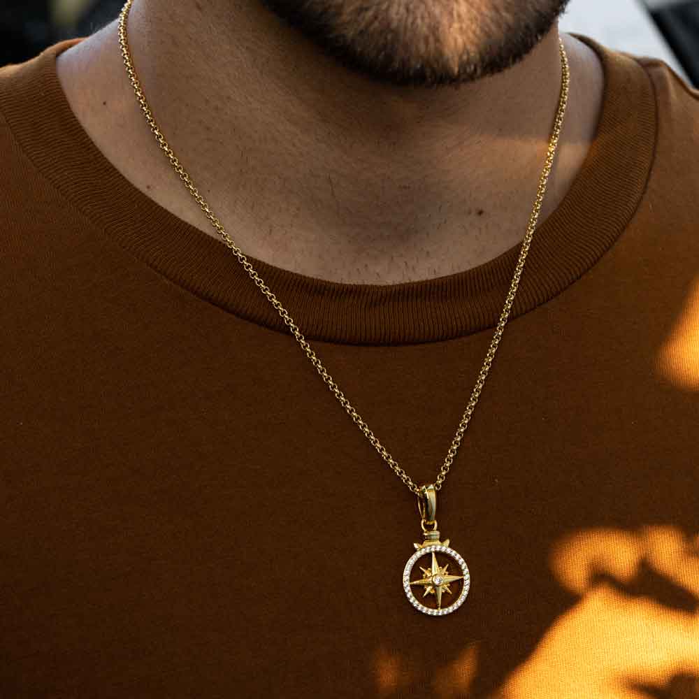 Micro Open Compass Necklace Pendant The Gold Gods 2