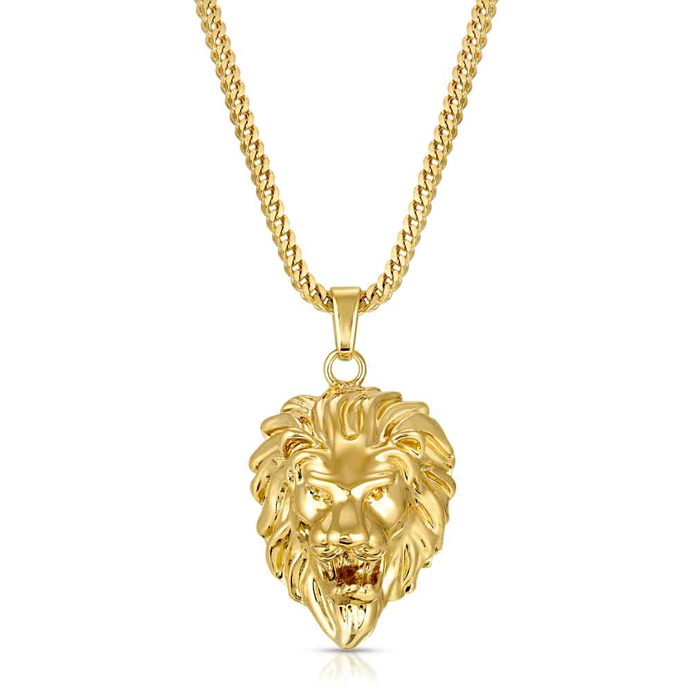 Micro Lion Head Gold Necklace Pendant & Franco Box Chain The Gold Gods